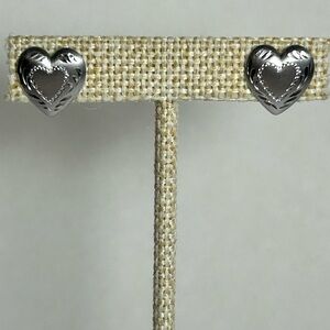 Vintage Hearts Signed Beau B Beaucraft Sterling Silver 925 Diamond Etched Posts